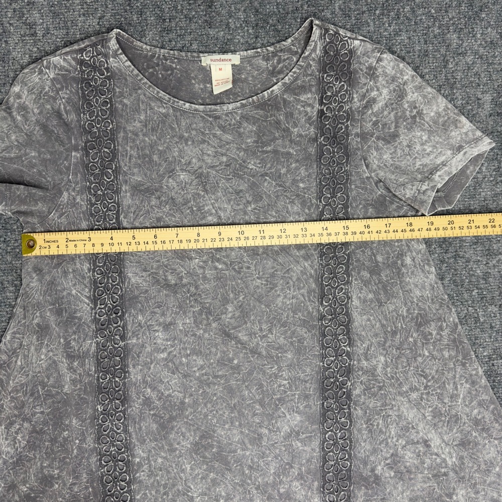 Sundance‎ T-Shirt Women M Gray Cotton Acid Wash Eyelet Boho Cottage Whimsigoth - Picture 5 of 6